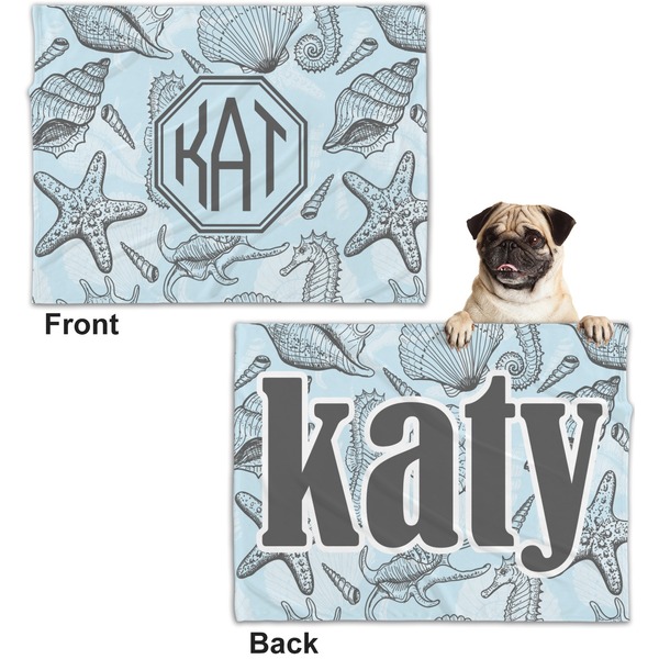 Sea-blue Seashells Microfleece Dog Blanket - Regular - Front & Back