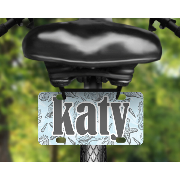 Sea-blue Seashells Mini License Plate on Bicycle