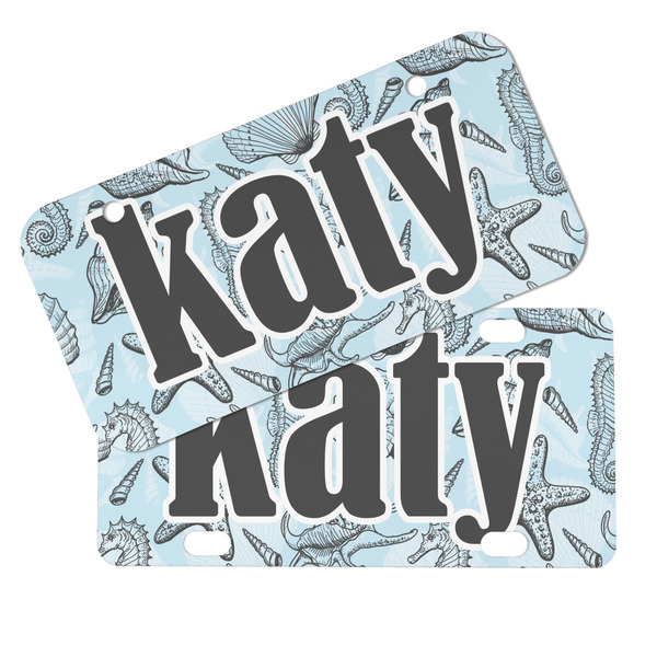 Sea-blue Seashells Mini License Plates - MAIN (4 and 2 Holes)
