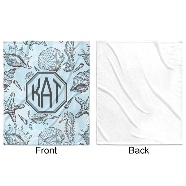 Sea-blue Seashells Minky Blanket - 50"x60" - Single Sided - Front & Back