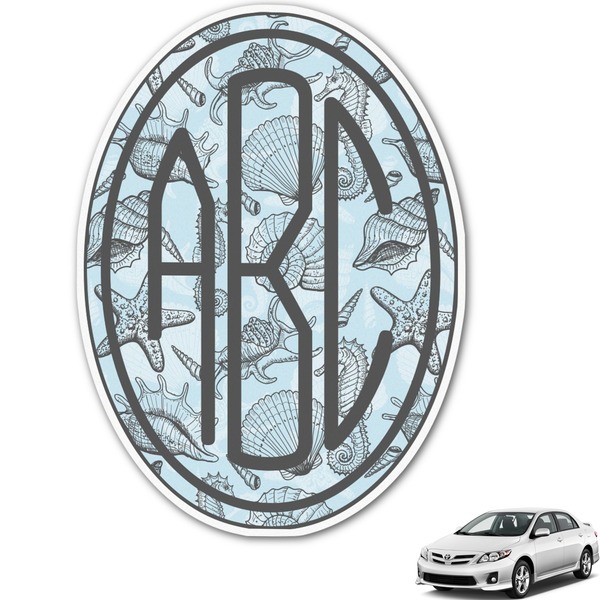 Custom Sea-blue Seashells Monogram Car Decal (Personalized)