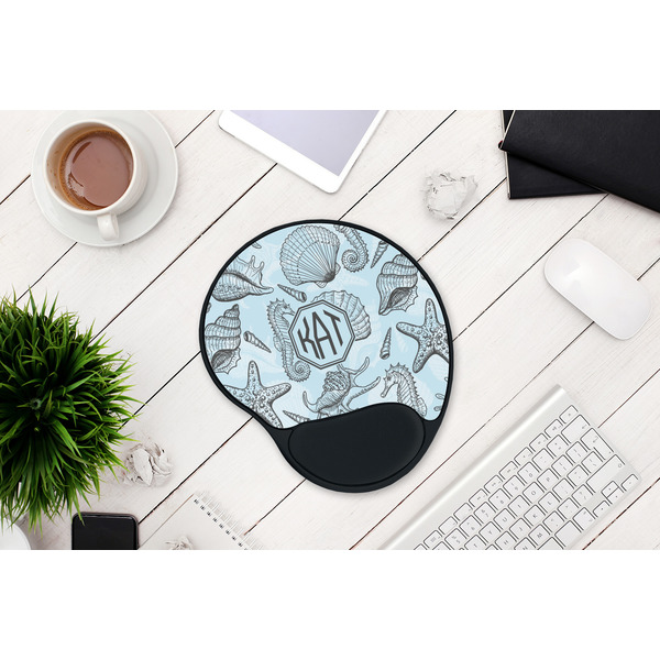 Sea-blue Seashells Mouse Pad with Wrist Rest - LIFESYTLE 1