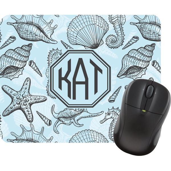 Custom Sea-blue Seashells Rectangular Mouse Pad (Personalized)