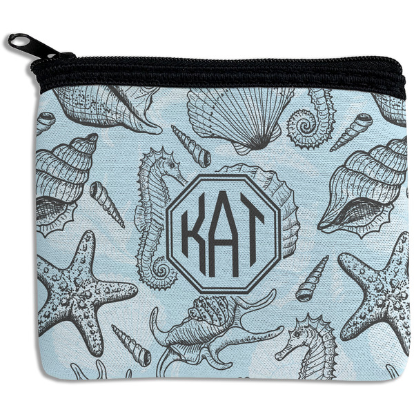 Custom Sea-blue Seashells Rectangular Coin Purse (Personalized)