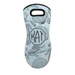 Sea-blue Seashells Neoprene Oven Mitt - Single w/ Monogram