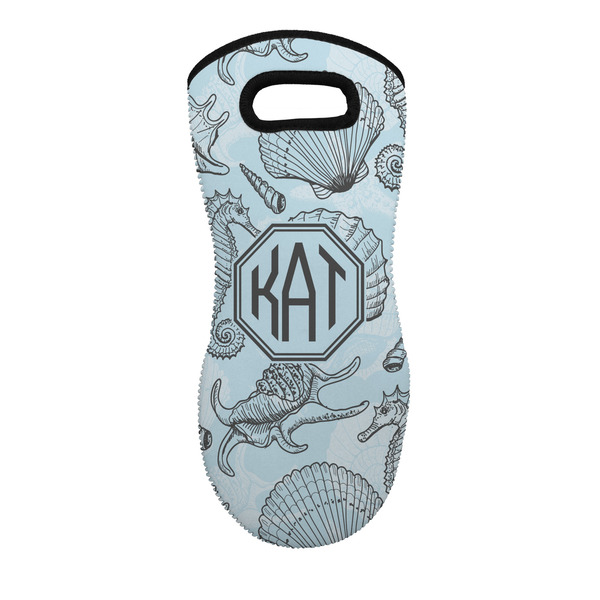 Custom Sea-blue Seashells Neoprene Oven Mitt w/ Monograms