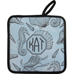 Sea-blue Seashells Pot Holder w/ Monogram