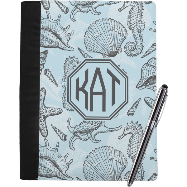 Custom Sea-blue Seashells Notebook Padfolio - Large w/ Monogram