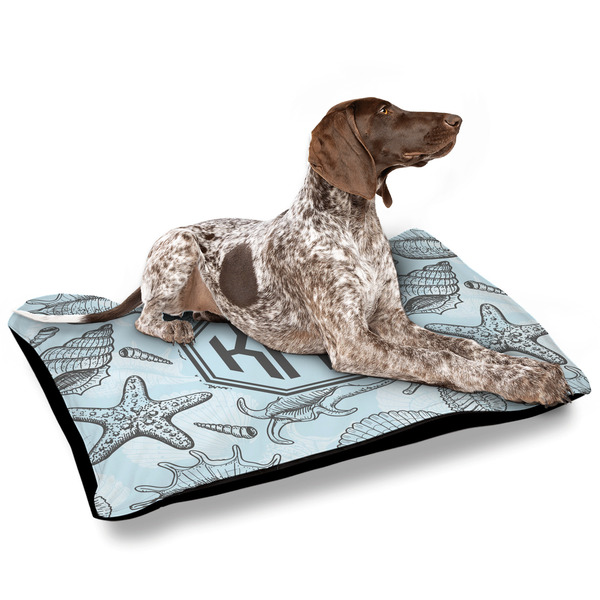 Sea-blue Seashells Outdoor Dog Beds - Large - IN CONTEXT