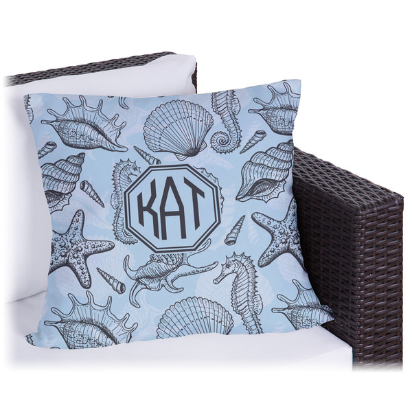 Custom Sea-blue Seashells Outdoor Pillow - 16" (Personalized)