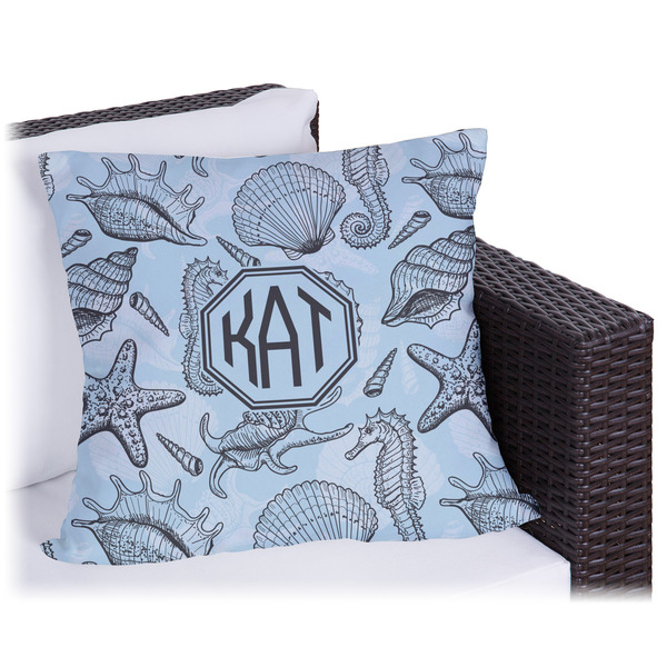 Custom Sea-blue Seashells Outdoor Pillow - 18" (Personalized)