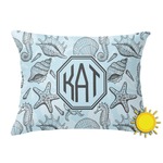 Sea-blue Seashells Outdoor Throw Pillow (Rectangular) (Personalized)
