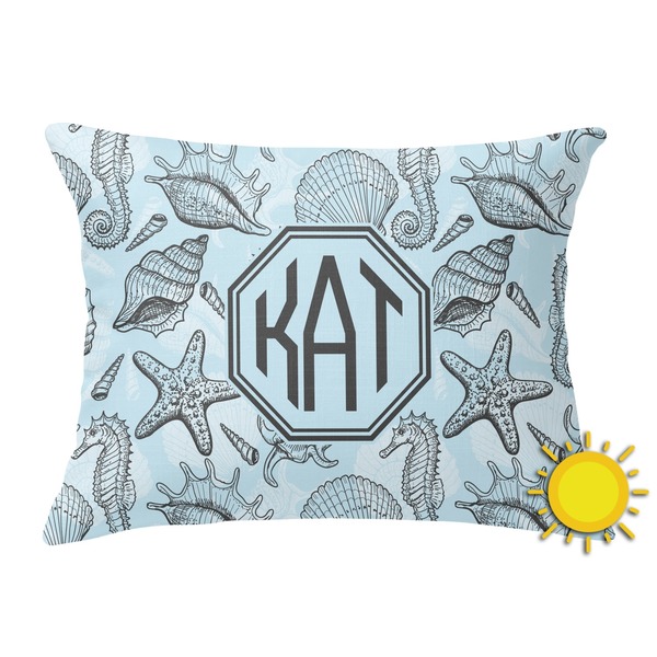 Custom Sea-blue Seashells Outdoor Throw Pillow (Rectangular) (Personalized)