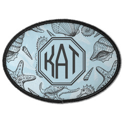 Sea-blue Seashells Iron On Oval Patch w/ Monogram
