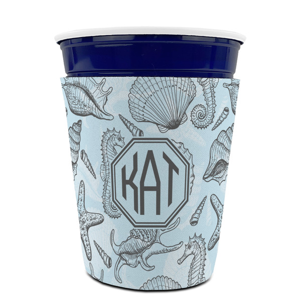 Sea-blue Seashells Party Cup Sleeves - without bottom - FRONT (on cup)
