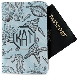 Sea-blue Seashells Passport Holder - Fabric (Personalized)