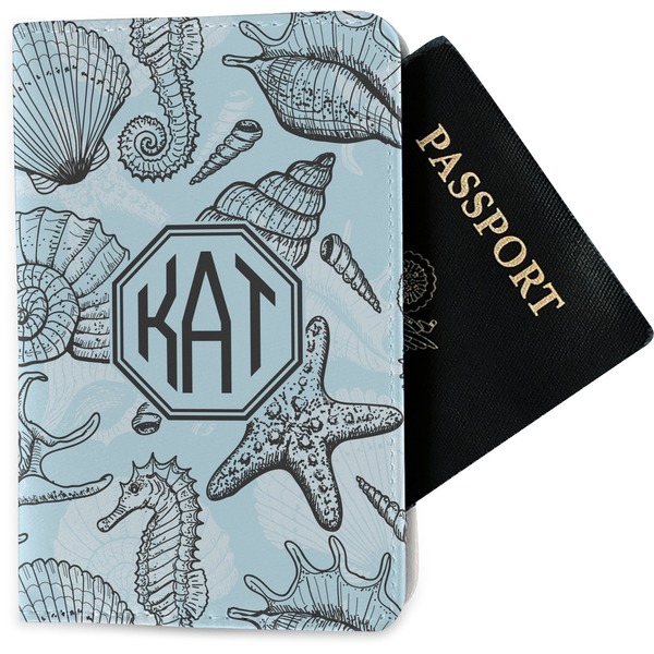 Custom Sea-blue Seashells Passport Holder - Fabric (Personalized)