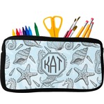 Sea-blue Seashells Neoprene Pencil Case - Small w/ Monogram