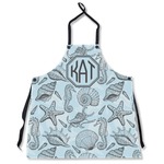 Sea-blue Seashells Apron Without Pockets w/ Monogram