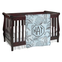 Sea-blue Seashells Baby Blanket (Double Sided) (Personalized)