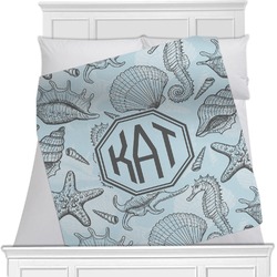 Sea-blue Seashells Minky Blanket - Twin / Full - 80"x60" - Double Sided (Personalized)