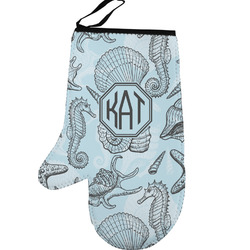 Sea-blue Seashells Left Oven Mitt (Personalized)