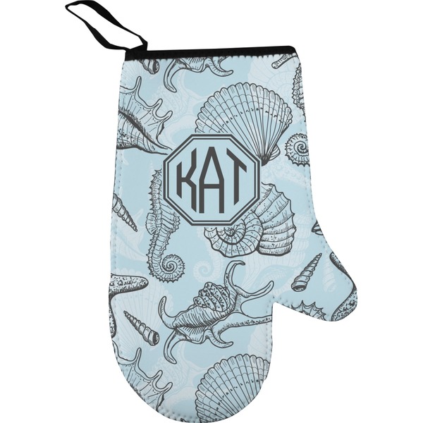 Sea-blue Seashells Personalized Oven Mitt