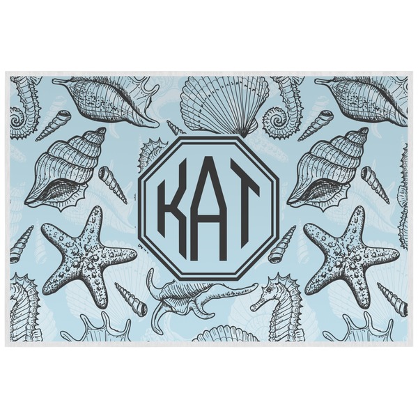 Custom Sea-blue Seashells Laminated Placemat w/ Monogram