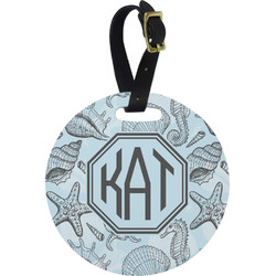 Sea-blue Seashells Plastic Luggage Tag - Round (Personalized)