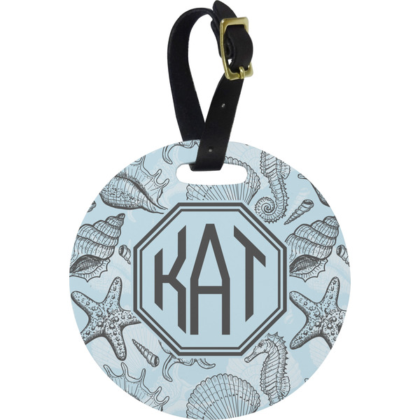 Custom Sea-blue Seashells Plastic Luggage Tag - Round (Personalized)
