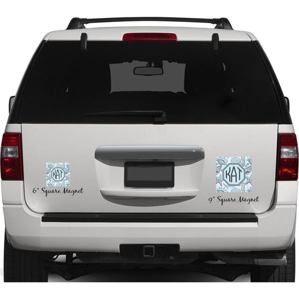 Sea-blue Seashells Personalized Square Car Magnets on Ford Explorer