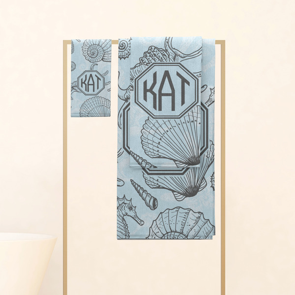 Sea-blue Seashells Personalized Towel Set