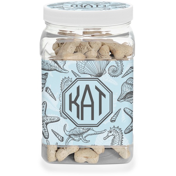 Custom Sea-blue Seashells Dog Treat Jar (Personalized)