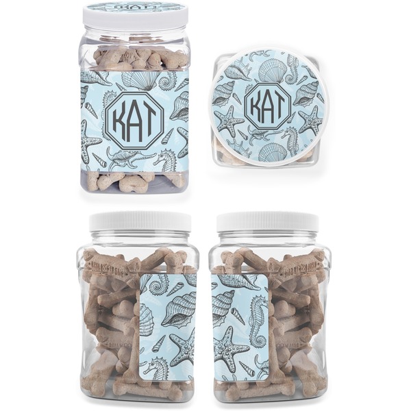 Sea-blue Seashells Pet Treat Jar - Multiple Angles
