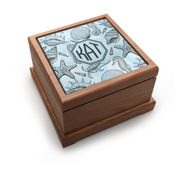 Custom Sea-blue Seashells Pet Urn w/ Monogram