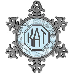 Sea-blue Seashells Vintage Snowflake Ornament (Personalized)