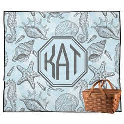 Sea-blue Seashells Outdoor Picnic Blanket (Personalized)