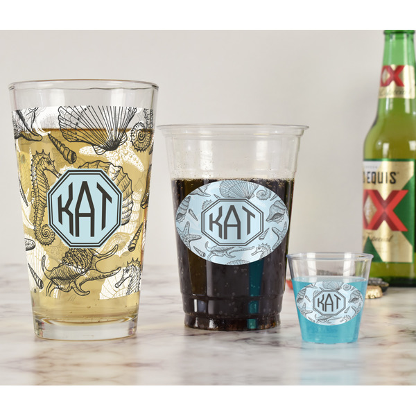 Sea-blue Seashells Pint Glass - Full Fill w Transparency - In Context