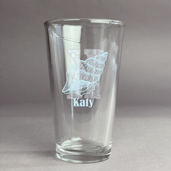 Custom Sea-blue Seashells Pint Glass - Full Color Logo (Personalized)