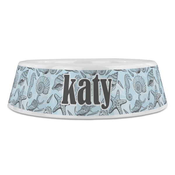 Sea-blue Seashells Plastic Pet Bowls - Large - FRONT