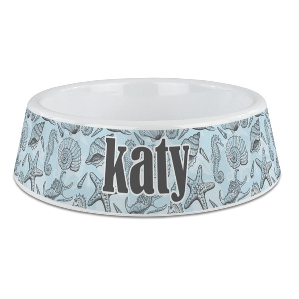 Custom Sea-blue Seashells Plastic Dog Bowl - Large (Personalized)