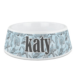 Sea-blue Seashells Plastic Dog Bowl (Personalized)