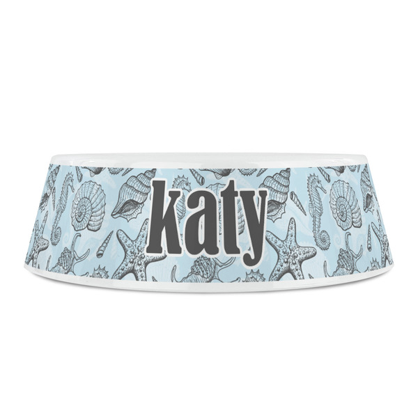 Sea-blue Seashells Plastic Pet Bowls - Small - FRONT