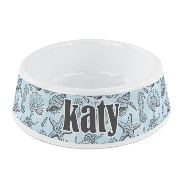 Custom Sea-blue Seashells Plastic Dog Bowl - Small (Personalized)