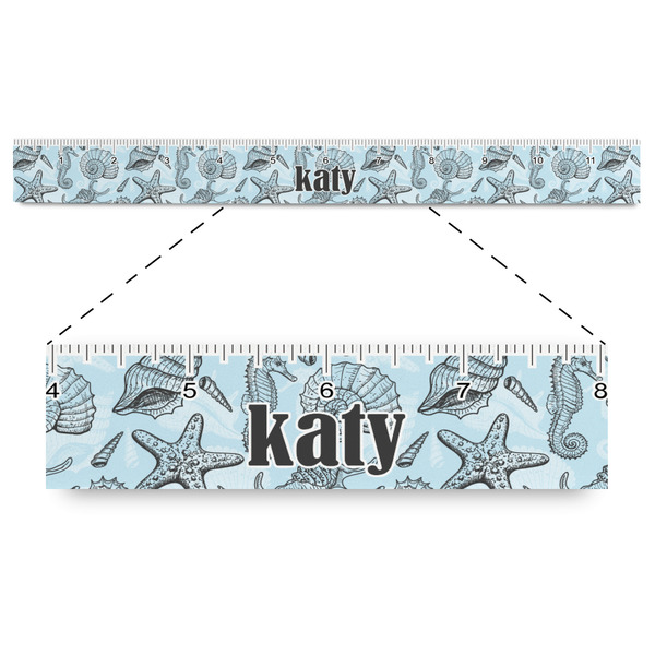 Custom Sea-blue Seashells Plastic Ruler - 12" (Personalized)