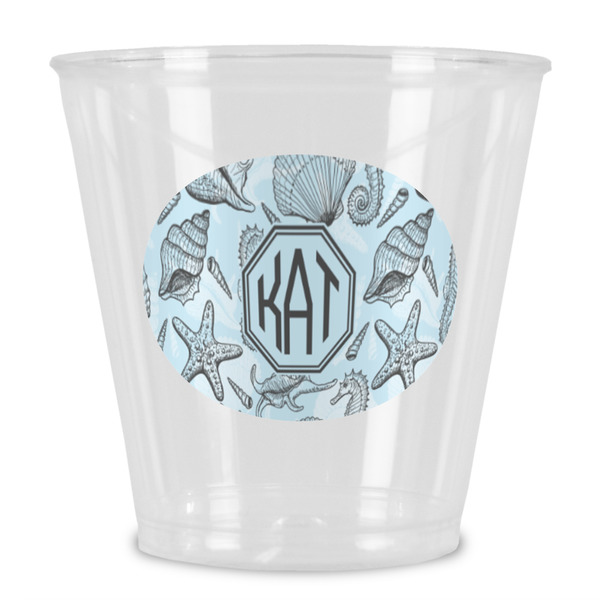 Custom Sea-blue Seashells Plastic Shot Glass (Personalized)