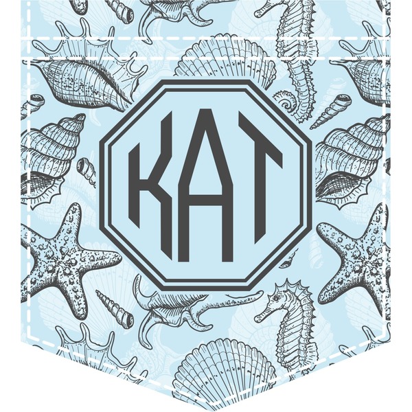 Custom Sea-blue Seashells Iron On Faux Pocket (Personalized)