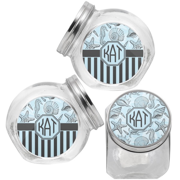 Sea-blue Seashells Puppy Treat Jar - Top Left Right