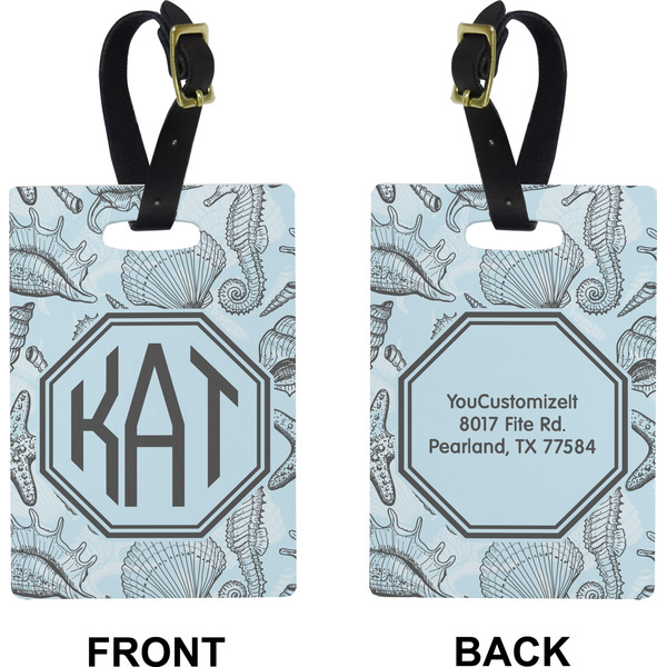 Sea-blue Seashells Rectangle Luggage Tag (Front + Back)