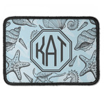 Sea-blue Seashells Iron On Rectangle Patch w/ Monogram